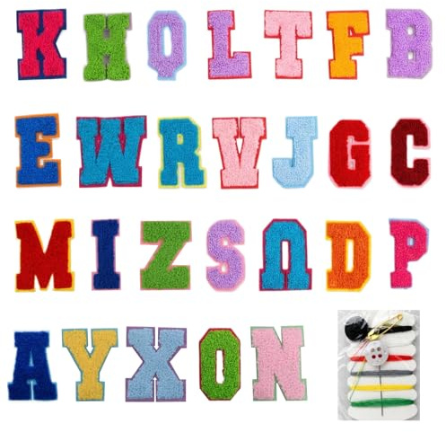 26 Stück Buchstaben zum Aufbügeln & Aufnähen - A-Z Alphabet Patches für Kleidung, DIY Bügelbuchstaben Sticker für Jacken, Taschen & Jeans, Personalisierte Reparaturflicken Set
