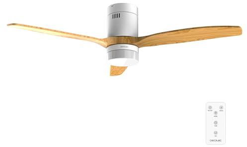 Cecotec Ventilatore da Soffitto con Luce e Telecomando EnergySilence Aero 4600 Arctic White&Sand. Motore DC 38W, Diametro 132cm, Lampada LED 18W, 3 Pale, 6 Velocità, Timer 8h, Ultra Silenzioso