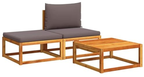 GeenYuu 3-TLG. Gartensofa-Set mit Kissen Holz Akazie Rattan wetterfest modular für Balkon Terrasse Veranda Lounge Sitzgruppe entspannen mit Polster und Platzsparend