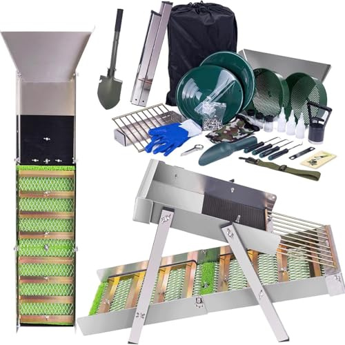 ZHZWwansuGE Kit D'orpaillage De 34 Pièces, Comprenant Une Rampe De Lavage High Banker Pliable De 50″ Et Un Outil D'orpaillage 3-en-1, Inclut Un Jeu De Tamis De Classification