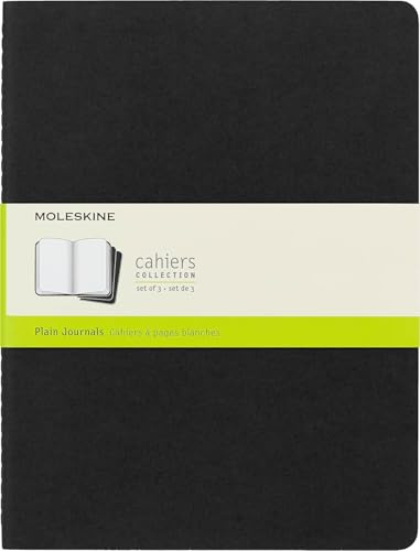 Moleskine Cahier Journal, Set di 3 Quaderni con Pagine Bianche, Copertina in Cartoncino e Cucitura a Vista in Cotone, Colore Nero, 120 Pagine, Formato Extra Large 19 x 25 cm