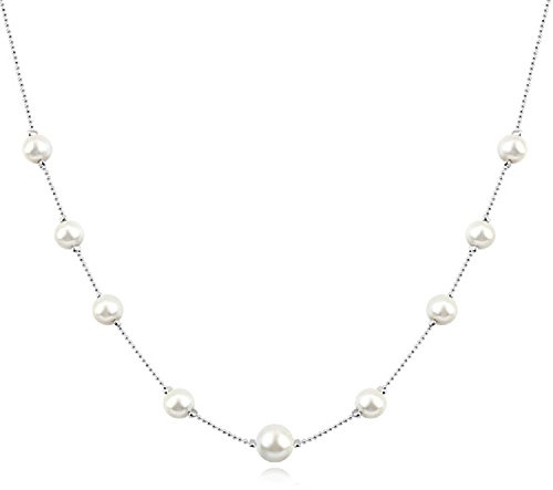 Crystalline Azuria Donna 18ct Placcato Oro Bianco Collana con Cristallo Perla simulata Bianca 42 cm