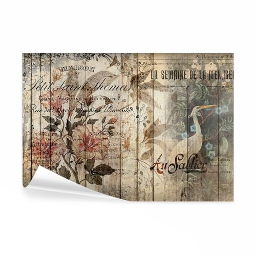 decomonkey Fototapete selbstklebend Blumen Holz 392x280 cm XL Selbstklebende Tapeten Wand Fototapeten Tapete Wandtapete klebend Klebefolie Tiere Sprüche