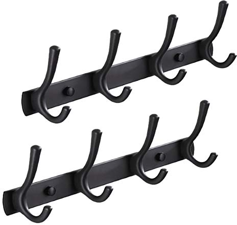 Spotact Wandhalterung Kleiderhaken, 2er Pack 13,8 x 1,3 Zoll Aluminiumlegierung Dual Black Hooks Kleiderständer, Hängende Jacken, Mützen, Taschen, Hundeleine, Handtücher und Schlüssel