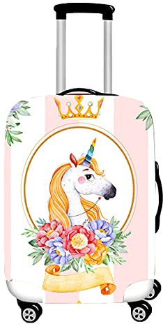 Surwin 3D Reise Kofferschutzhülle Waschbare Reisetasche Kofferbezug Elastisch Kofferhülle Gepäck Cover Reisekoffer Hülle Schutz Bezug Schutzhülle (Kronen-Einhorn,XL (30-32 Zoll))