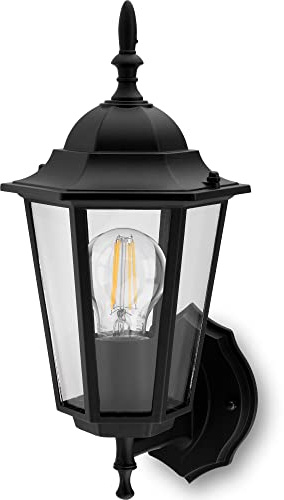Utomhusvägglampa vintage, uppåt, 230 V, vägglampa, klassisk, tillverkad av rostfritt aluminium i svart och glas, i klara skivor, vattentät, för alla E27-lampor, perfekt för trädgård utomhus