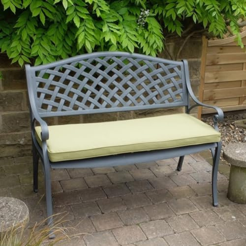 Lazy Susan Jasmine Metall Gartenbank 2-Sitzer | Wetterfeste Gartenbank | Gusseisen-Aluminium | Rostfrei | 3 Jahre Garantie (Schiefergrau, Grün Kissen)