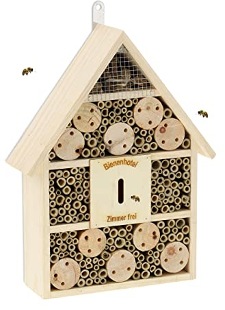 Relaxdays Bienenhotel, Nisthilfe Wildbienen, Garten, Balkon, Insektenhotel zum Hängen, Holz, HBT 38 x 29 x 9 cm, Natur