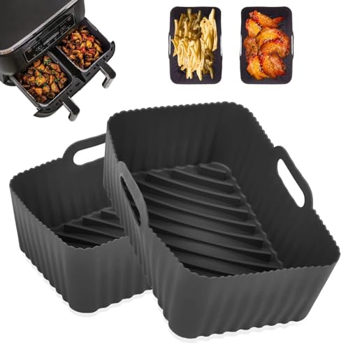 2-Pack Reusable Silicone Air Fryer Liners for Ninja Dual Air Fryer, Heat Resistant Air Fryer Accessories for Ninja Foodi AF300UK, Tower T17088. Ideal for Air Fryer, Oven, Microwave