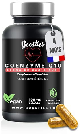 Q10 coenzyme 200mg - 120 gélules (4mois) - Protecteur Anti-Age - Énergie Cellulaire - Absorption Maximale -Végan -Issue de fermentation végétale - Ubiquinone - CoQ 10 de Boosties