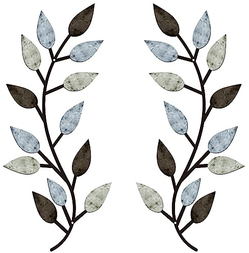 Zhengmy 2 Pieces Metal Tree Leaf Wall Decor Vine Olive Branch Leaf Wall Art Living Room, Hallway Wall Decor Outdoor Decoration(Pastel Colors)