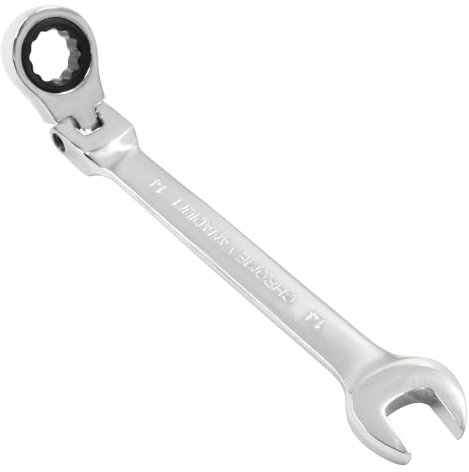 Piutouyar Llave de trinquete de cabeza flexible de 14 mm, llave de trinquete métrica profesional, llave combinada con extremo de caja, herramienta para reparación de proyectos (movimiento de 5° y 72