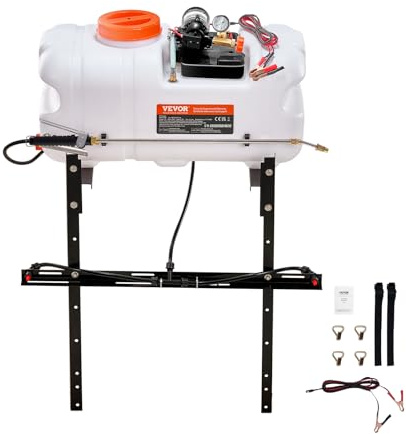VEVOR UTV 60 l 12 V ATV Ogrässpruta Pump för trädgård med vattentank, munstycksramp, 6,1 m slang, pumpflöde 7 l/min justerbart tryck 0–72 PSI, vit