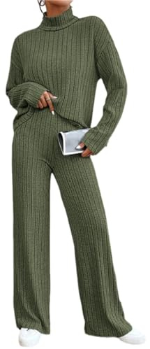 Agiyenna Abito Lavorato a Maglia da Donna Tuta da Jogging Maglia a Maniche Lunghe Pullover con Pantaloni Set 2 Pezzi Elegante in Due Pezzi Tuta Activewear Comodo Loungewear Set con Scollo a V
