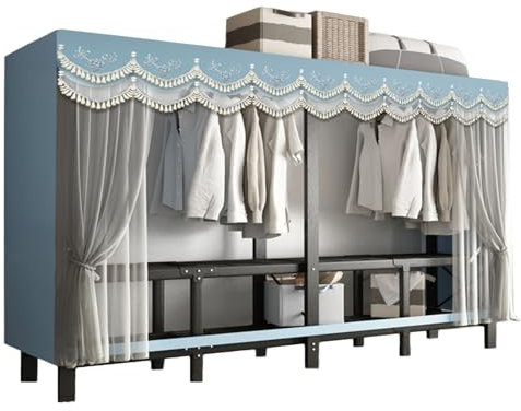 UYSELA Leinwand-Kleiderschrank,tragbarer Kleiderschrank mit Gaze-Vorhang,Faltbarer Stoff-Kleiderschrank,Design mit Mehreren Ablagefächern,geeignet für Schlafzimmer und Schlafsäle (Farbe: Stil 2