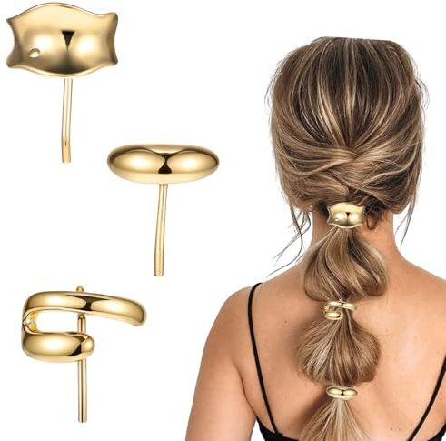 3 puño de metal para el pelo, pasador dorado, soporte para cola de caballo, horquilla, puño de metal, gomas de pelo punk, soporte para el cabello dorado, para accesorios de cabello fino para mujeres