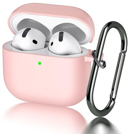 Seltureone Hülle für Airpods 4 (2024) mit Schlüsselanhänger, [Front-LED Sichtbar] Weiche Silikon Stoßfester Hülle, Unterstützung für Kabelloses Laden - Rosa