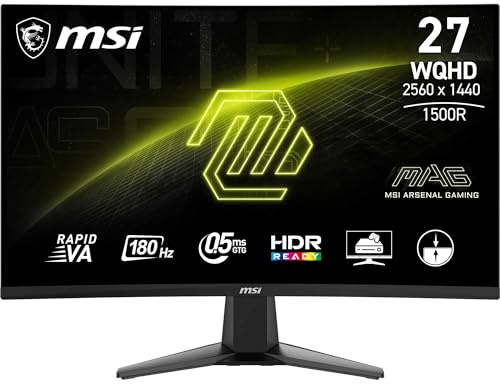 MSI MAG 27CQ6FDE 27-Zoll-WQHD-Curved-Gaming-Monitor – 1500R 2560 x 1440 Rapid VA-Panel, 180 Hz / 0,5 ms (GtG, min.), Adaptive-Sync – DP 1.4a, HDMI 2.0b CEC