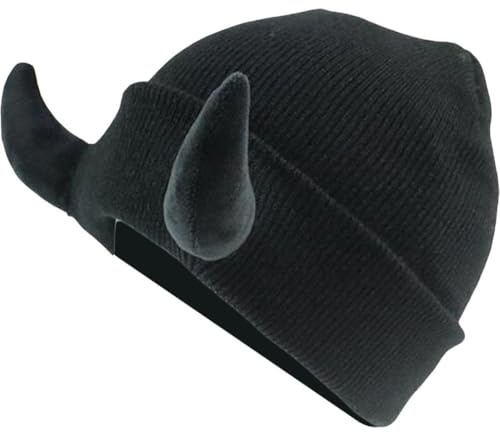 Wudaizhi djävul horn hatt halloween mjuk stickad mössa varm vinter höst rolig hiphop keps inomhus utomhus vindtät köldsäker skallar