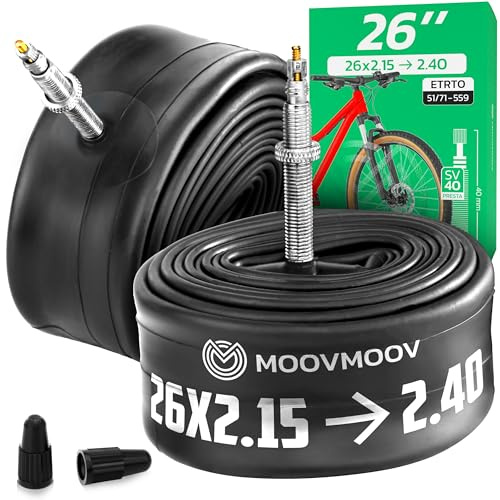MOOVMOOV Fahrradschlauch 26 Zoll (Presta-Ventil) - Passend für Reifen 26x2.15, 26x2.20, 26x2.25, 26x2.30, 26x2.35 und 26x2.40 (ETRTO 51-559 bis 71-559) - 2er Set - Für MTB, E-Bike & Trekkingrad