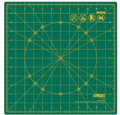 OLFA 12 x 12 Rotating Cutting Mat (RM-12S-01) - Self Healing 12x12 Inch Square Rotary Mat with Grid for Fabric, Sewing, Quilting, & Crafts, Rotates 360 Degrees, Use with Rotary Cutters (Green)