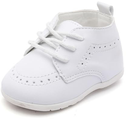 Greceen Baby Boys Girls PU Leather Oxford Dress Shoes for Infants Classic Lace-Up First Walking Shoes for Weddings, Christenings, and Formal Occasions (3-24 Months) 253 White 2