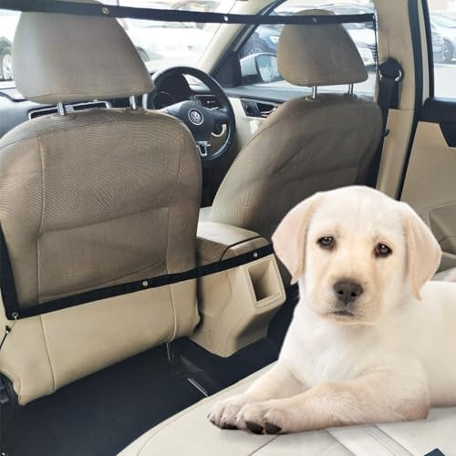 MUU Hundeauto-Barriere mit verstellbarem Seil und Haken, 115 x 62 cm, Universal Hundeschutz für Rücksitz, Mesh-Barriere Autoverteiler, Sicherheitsnetz für Hund, Haustier, für SUV, LKW,