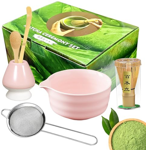 6Pcs Matcha Tea Whisk Set,Ceramic Matcha Set with Bamboo Whisk,Bowl with Spout,Ideal Matcha Spoon Whisk Holder and Bowl Set Perfect Matcha Starter Gift for Beginners and Enthusiasts