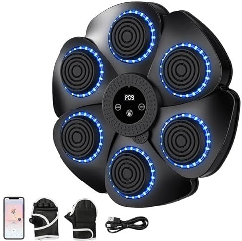 Machine de Boxe Musicale Bluetooth Intelligent - Cible de Boxe Mural avec Lumières RGB, Compteur Automatique, 9 Modes de Rythme, Gants de Boxe Inclus, Adaptée pour Sport Maison et Entraînement (Noir)