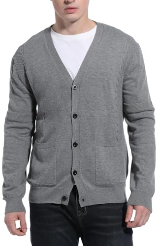 VanKee Cardigan de Punto para Hombre Chaqueta de suéter de Punto de Casual Moda para Hombre Cuello V Cierre de Botones y Bolsillos para Chaqueta Primavera y Otoño Cómodo Suave Abrigo