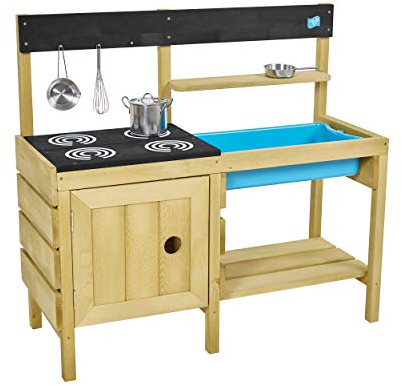 TP Toys, Junior Chef Mud Kitchen, FSC Certified Timber, Wet and Dry Activity, Includes Splash Tub, Pans and Accessories. For Sand, Water, Sensory and Messy Play, For Ages 3 Years +