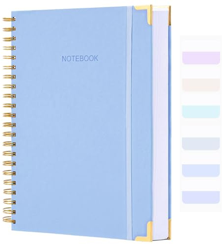 Spiral Notebook, Dotted Notebook, 8.5 x 11, 300 Page Hardcover Large Dot Grid Notebook Journal for Bullet, Thick Paper Fights Ink Bleed, A4 Leather Journal for Women Men, 24 PCS Tabs, Light Blue