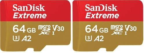 SanDisk Extreme microSDXC UHS-I Speicherkarte 64 GB für Actioncams und Drohnen + Adapter + RescuePRO Deluxe (bis zu 170 MB/s, A2, Class 10, U3, V30) (Packung mit 2)