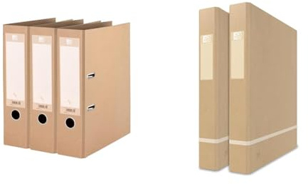 Oxford Ordner A4, 8 cm breit, gut für die Umwelt, in beige, 3 Stück & Ringbuch A4, 35 mm breit, 2 Ringe Ringe-Ø25mm, gut für die Umwelt, beige, 2 Stück