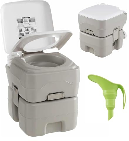 SPOTRAVEL 20L Portable Camping Toilet, Lightweight Flushing Toilet with Telescopic Funnel, Removable Tank and Level Indicator, Emergency Commode Porta Potty for Indoor Outdoor