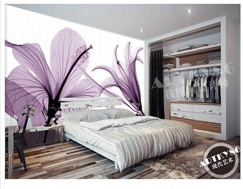 Fototapete 3D Effekt Vlies Tapete Lila Blumen Größe:W200CMxH175CM Tapeten Wandbilder Wohnzimmer Schlafzimmer TV Hintergrund Wand Dekoration