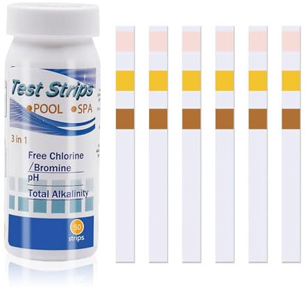 50 Pcs Swimming Pool Water & Hot Tub Test Strips,3 in 1 PH Test Strips Set,Rapid Easy,Accurate,Measurement of PH,Alkalinity,Free Chlorine,for Lazy Spa/Tubs/Pool Water Testing Kit Accessories