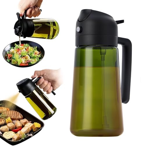 Vaporisateur d'huile 2 en 1 pour huile d'olive et huile alimentaire - Protection UV, anti-gouttes, sans BPA, pulvérisation sans mesure - Idéal pour friteuse à air chaud, Airfryer, griller, pâtisserie
