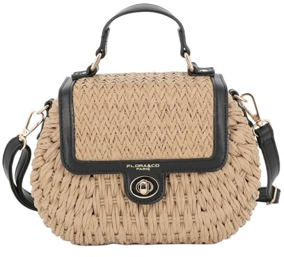 flora & co Sac Bandoulière Femme en Paille Tressé - Besace d’Été à Rabat - Sac De Plage Vacance Estival - Chic Tendance - Noir