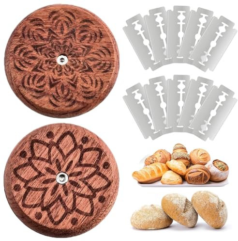 Dryxog 2 Pièces Lame Boulanger, Grignette Boulanger, Couteau a Pain, Couteau à Pain Rond, Avec 10 Lames de Rasoir Accessoire de Boulangerie pour la PâTe à Pain Bricolage Ustensiles de Cuisson Cuisin