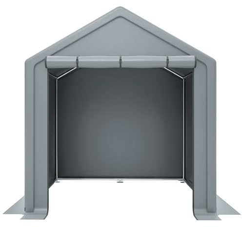 Utrustningsskjul av stål – cykelgarage och förvaringstält med rullport – väderbeständigt trädgårdshus för verktyg, möbler och ved – PE-presenning UV-resistent och vattentät (190 x 170 x 200 cm)