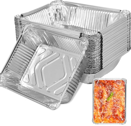 JUNFEIFLUX 50 Stück Grill Aluschalen 1100ml, Anti-Stick Alu Grillschalen, Backpfannen Wiederverwendbare Lebensmittelqualität Alu Grill Tropfschale Backpfannen für Doppelkorb Luftfräter Ofen Kochen