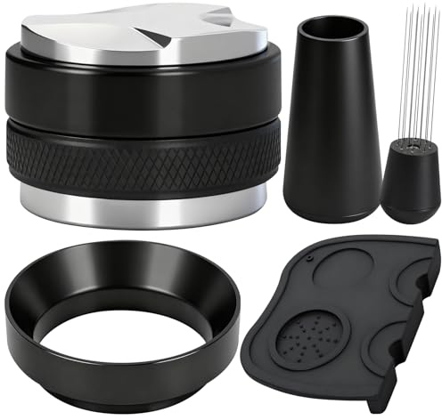 Y-Step 4PCS 51mm Coffee Tamper Set, Espresso Accessories Kit with Coffee Distributor & Tamper Leveler & WDT Tool & Tamper Mat & Dosing Funnel Set for Sage 51mm Portafilter Barista Coffee Accessories