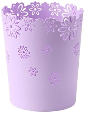 Grtheenumb Mädchen-Mülleimer für Schlafzimmer, Papierkorb, hohler 7, 5-Zoll-Papierkorb aus Kunststoff, runder Mülleimer mit Blumenspitze für Schlafzimmer, Badezimmer, Küche und Büro M Lila