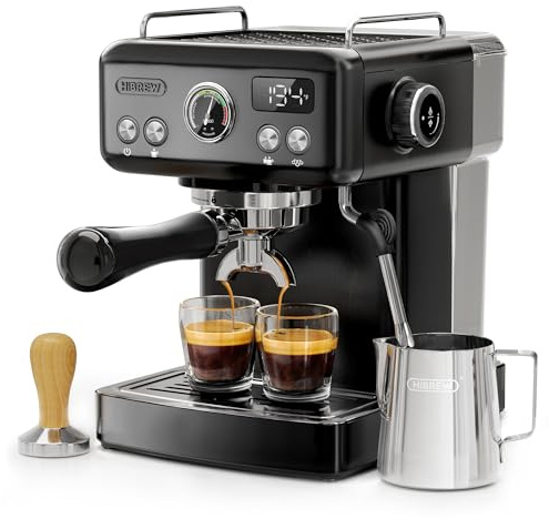 HIBREW H10A Espressomaschine 58mm Edelstahl Schwarz 20 bar | Dampfstab für cremigen Milchschaum. Individuelle Einstellungen. Kompaktes Design für jede Küch