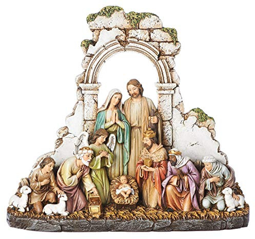 Roman Knäfödelsekyrkan med stenväggbåge 20 cm polyresin julfigur