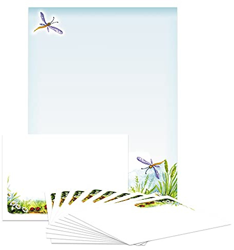Briefpapier-Set Marienkäferparade DS105 – 10 Blatt Designpapier, 10 Umschläge B6 m. Motiv bedruckt – Hochwertiges Motivpapier, Jubiläum, Einladung, Geburtstag, Kinderbriefpapier, Marienkäfer – 90 g/m²