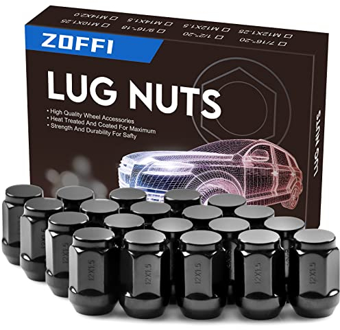 ZOFFI Tuercas de rueda M12 x 1,5 de color negro para adaptarse a la mayoría de llantas de aleación Ford Fiesta Focus Fusion, paquete de 20 tuercas sólidas cerradas M12 x 1,5