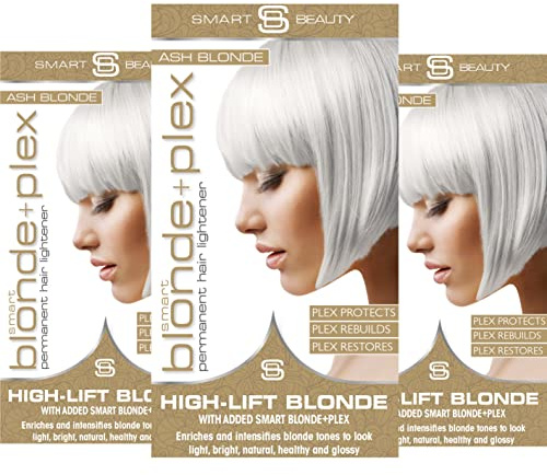Ash Blonde Hair Dye with added Plex Hair Care Conditioner, Permanent Hair Colour with Cool Ash Hair Toner for Blonde Hair, Vegan Hair Dye, Cruelty-Free - Smart Beauty Hair Colour (Pack of 3)