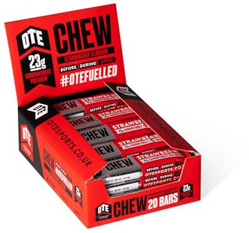 OTE Energy Chew with Electrolytes for Running, Cycling, Triathlon & Other Sports. All natural ingredients, vegan & gluten free, 23g of Carbs, 30g Energy Gummy Bar (20 pack) Strawberry.